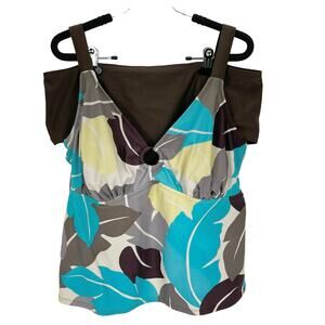MERONA 2-PIECE SWIMSUIT Women's 24W Top 20W/22W Bottom Brown FLORAL TANKINI